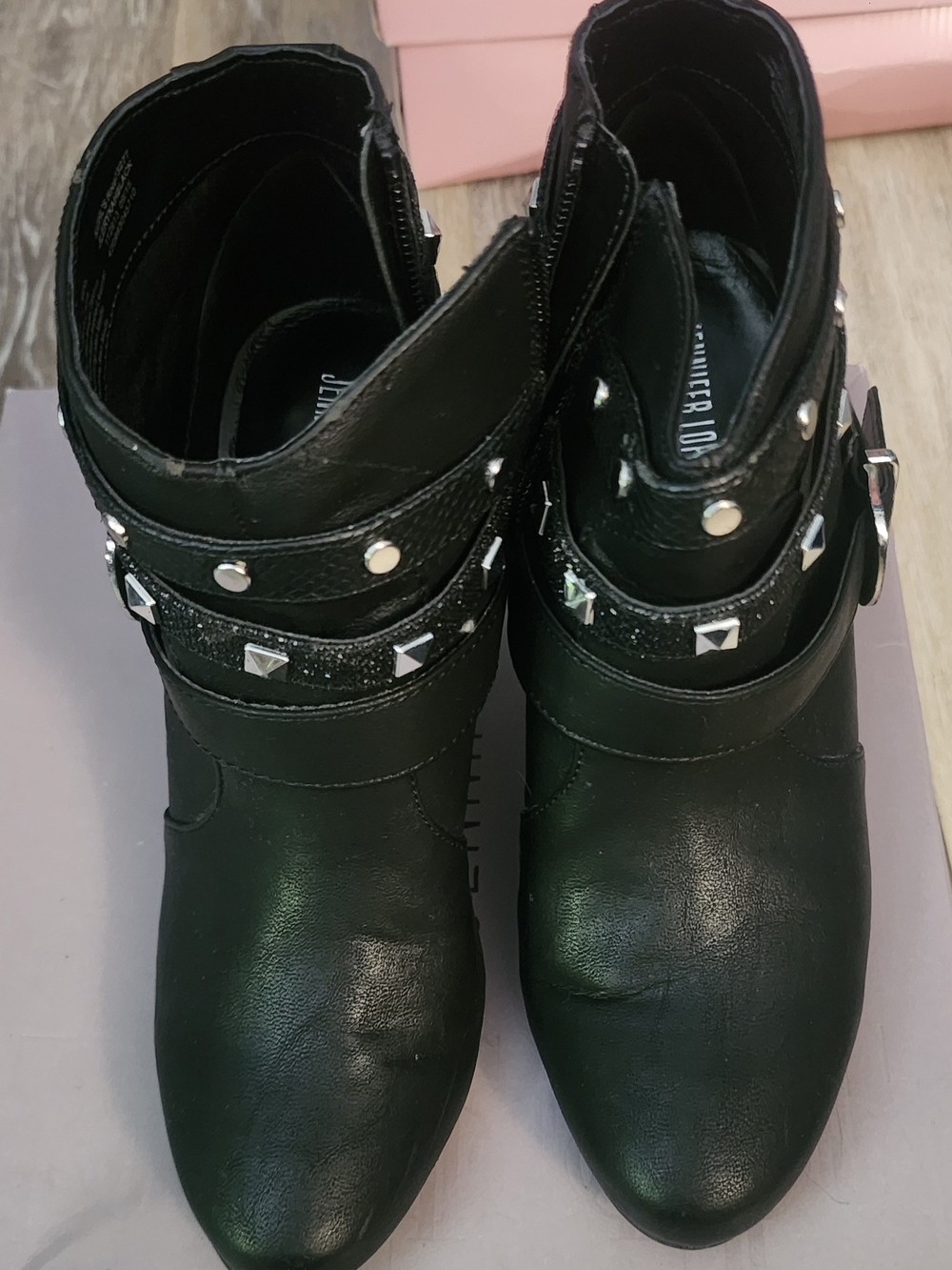 Jennifer Lopez Black Studded Ankle Booties